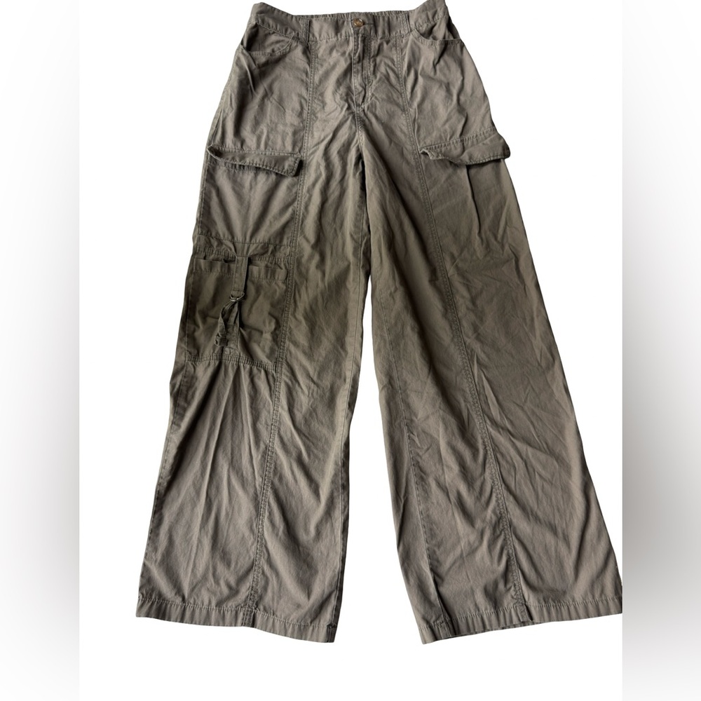 Happily Grey Olive Wide Leg Cargo Pants High Rise Utility Relaxed Medium